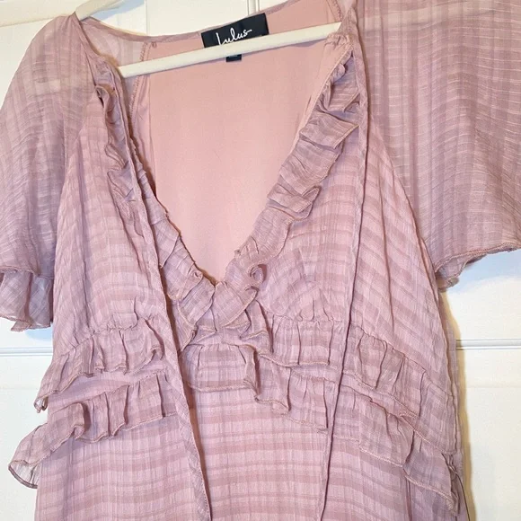 Sweetest Delight Mauve Plaid Ruffled Short Sleeve Maxi Dress - Picture 7 of 7